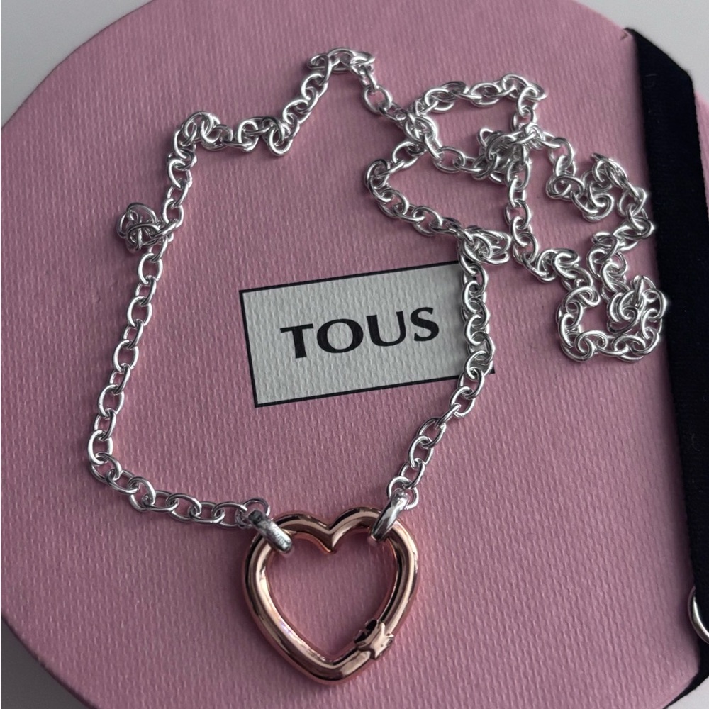Tous Silver Chain with Rose Gold Hold Heart